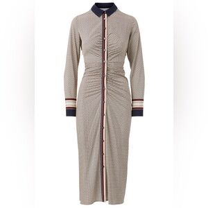 Veronica Beard Mesika Beige/Navy Chevron Pattern Button Up Shirt Dress Size S